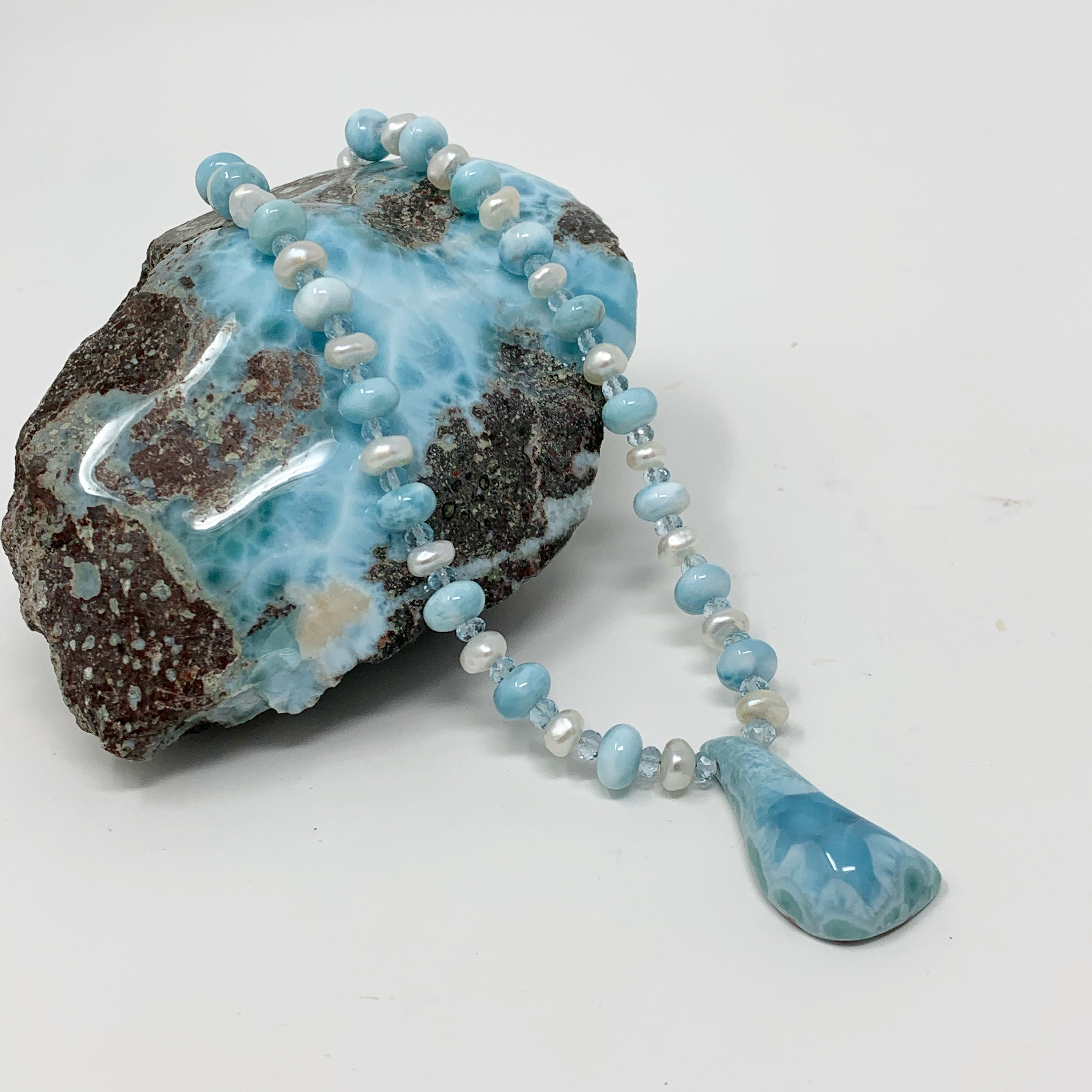Genuine Larimar Necklace Larimar beaded Necklace One a Kind | Etsy