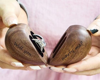 Bespoke Dual Ring Box - Personalized Heart-Shaped Wooden Jewelry Box, Custom-Engraved for Engagements & Weddings
