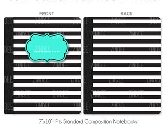 Composition Notebook Wrap- Black White Stripe