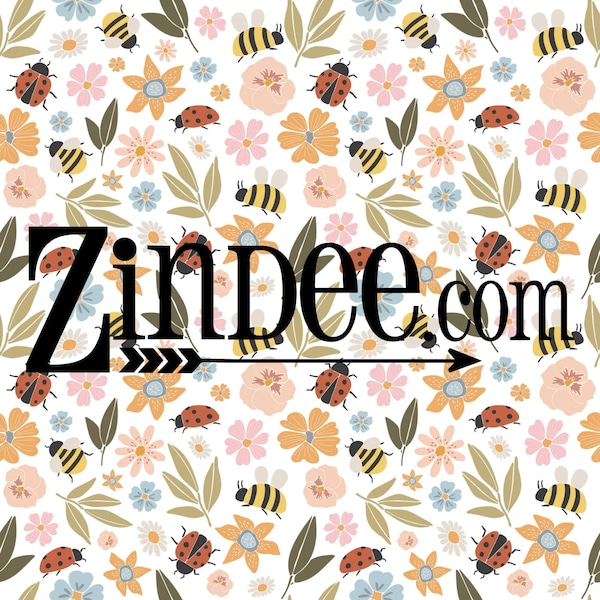 Bees and Ladybugs Printed vinyl Pattern Vinyl HEAT TRANSFER or ADHESIVE, Printed Vinyl Printed HTv