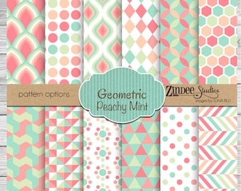 Geometric peachy mint Pattern Vinyl HEAT TRANSFER or ADHESIVE, htv or permanent adhesive vinyl printed vinyl