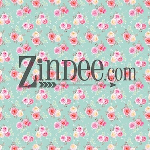 May include: A seamless pattern featuring a repeating design of pink and yellow roses on a light blue background. The text "Zindee.com" is centered on the image.