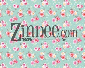 Mint pink floral small scale printed Vinyl HEAT TRANSFER or ADHESIVE, htv or permanent adhesive vinyl printed vinyl