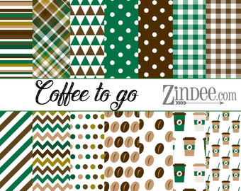 Coffee to go patterns Vinyl HEAT TRANSFER or ADHESIVE, htv or permanent adhesive vinyl printed vinyl