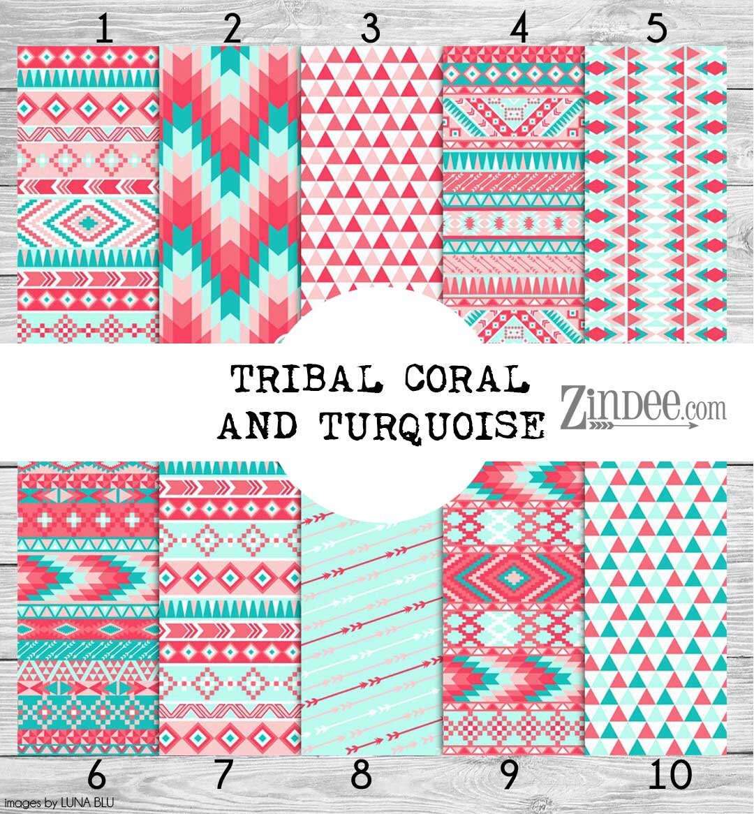 Tribal Coral and Turquoise Pattern Vinyl HEAT TRANSFER or ADHESIVE, Htv ...