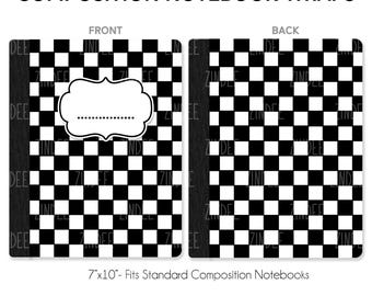 Composition Notebook Wrap- Black White Checker