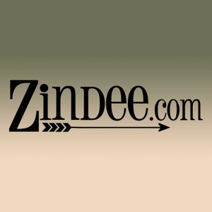 May include: Black and white logo with the text "Zindee.com" and an arrow pointing to the right.