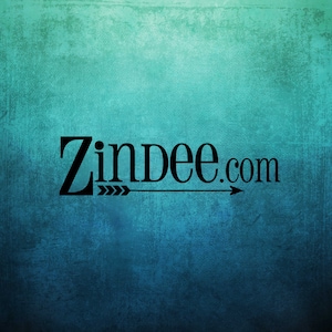 May include: A teal blue textured background with the text "Zindee.com" in black font. An arrow with three arrowheads points to the right.