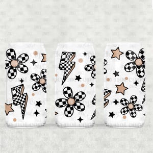 Retro Flowers UV DTF Glass Can Wrap - Waterproof - Easy and Ready to Apply - NO Heat needed