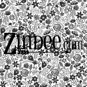 May include: Black and white floral pattern with the text "Zindee.com" in the center.