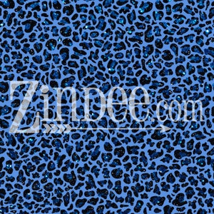 May include: Blue and black leopard print fabric with a glittery texture. The fabric is seamless and repeats.