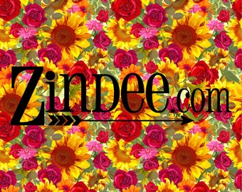 Roses and Sunflowers Printed vinyl Pattern Vinyl HEAT TRANSFER or ADHESIVE, Printed Vinyl Printed HTv