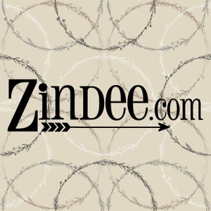 May include: A beige background with overlapping floral wreath patterns in white, brown, and black. The word "Zindee.com" is displayed in black, with an arrow pointing to the right.