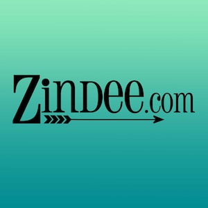 May include: Black and white logo with the text "Zindee.com" and a stylized arrow pointing to the right.