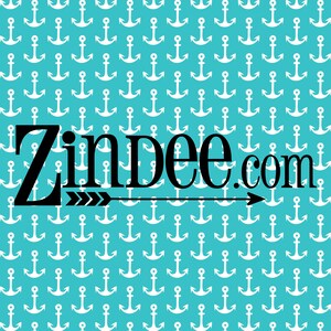 May include: A turquoise background with a white anchor pattern. The text "Zindee.com" is in black with a black arrow pointing to the right.