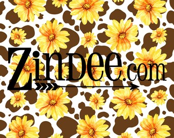 Brown Cow Print n' Sunflowers Printed vinyl Pattern Vinyl HEAT TRANSFER or ADHESIVE, Printed Vinyl Printed HTv