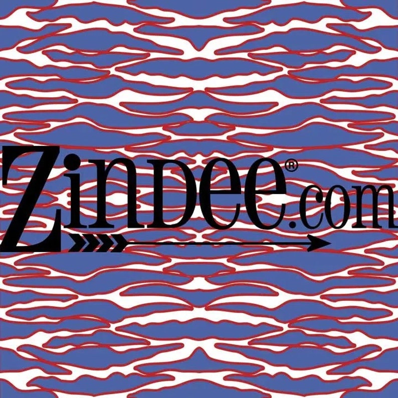 K&ouml;nnte beinhalten: Blaues und rotes abstraktes Muster mit wei&szlig;en Streifen. Der Text "Zindee.com" ist in Schwarz mit einem schwarzen Pfeil, der nach rechts zeigt.