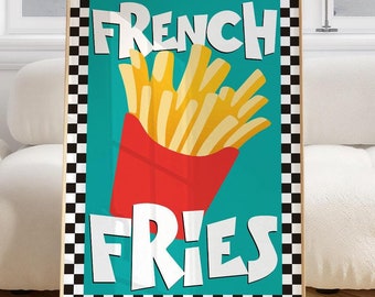 French Fries Print, Fries Print, Gift for Foodie, Food Print, Kitchen Wall Art, Fast Food, Colourful Trendy Poster Maximalist 2945
