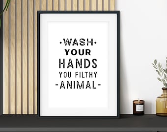 Lávese las manos con un animal sucio Print, Funny Bathroom Print, Toilet Sign, Bathroom Signs, Bathroom Wall Art, Print Wall Art 410