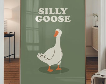 Plakat z nadrukiem "Silly Goose Print" w stylu maksymalistycznym, słodka kreskówka, nadruk ze zwierzętami, wystrój biura domowego, łazienki, kuchni i sypialni – wybór kolorów