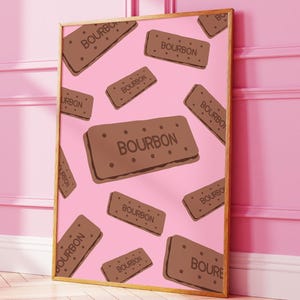 Pink Bourbon Digital Download Print, Biscuit Print, Gift for Foodie, Food Print, Wall Art, Downloadable, Print At Home, Pink Prints
