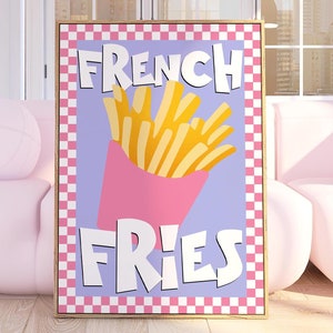 French Fries Print, Fries Print, Gift for Foodie, Food Print, Kitchen Wall Art, Fast Food, Colourful Trendy Poster Maximalist 2948