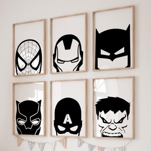 Superhero Print, Superhero Poster, Superhero Wall Art, Monochrome Superhero Prints, Schwarzweiß Superhero Schlafzimmer Wandkunst Kinderzimmer