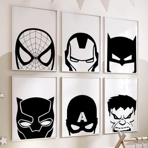 Superhero Wall Print Digital Download, Superhero Poster, Superhero Wall Art, Black and White Bedroom Wall Art Nursery Print At Home