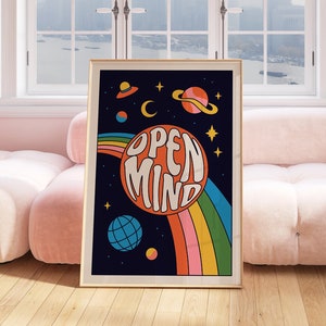 Retro Groovy Space Print Vintage Retro Wall Art Cartel estilo años 70 Impresión de moda Ilustración Funky Poster Hippie Decoración de pared 2231