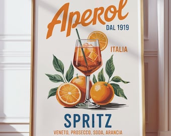 Aperol Spritz Print, Kitchen Wall Art, Cocktail Poster, Mini Bar Decor, Vintage 3150