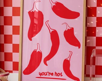 Pink Your Hot Spicy Chilli Print, Modern Wall Art , Kitchen Wall Print, Home Decor, Gift Ideas, Spicy Food 3337