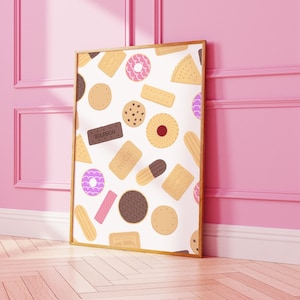 Biscuit Pattern Wall Art Print, Kitchen Wall Art Poster, Cute Food Art for Kitchen, Dining Room, Retro Art Print, British Biscuit Print 2228