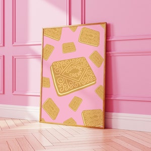 Custard Cream Biscuit Wall Art Print, Kitchen Wall Art Poster, Cute Food Art for Kitchen, Dining Room, Retro Art Print, Biscuit Print 2226