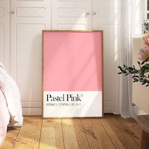 Impressão de arte de parede Pantone rosa, decoração de casa, impressão Pantone, arte moderna, arte de parede moderna, arte de parede de galeria, impressões rosa, formal, peculiar 2384