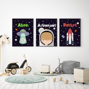 Space Prints Set of 3, Boys Bedroom Decor, Outer Space Decor, Space Suit, Space Travel, Aliens  249