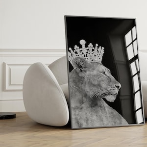 Impression de reine lion, affiche de lionne, impression d&#39;art mural de décoration d&#39;intérieur de lion, impression de lion, photo noir et blanc, mur de galerie, art moderne 439
