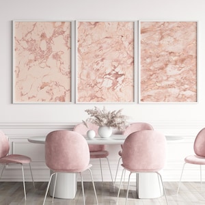 Set Of 3 Pink Rose Gold Marble Prints, Marble Abstract Prints, Marble Ink Wall Art, Modern Art, Abstract Wall Decor, Luxury Decor 1036