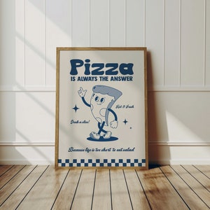 Retro Cartoon Pizza Print, Charming Retro style Pizza Print, Gift for Foodie, Pizza Lover Print, Food Print, Kitchen Wall Art 2330