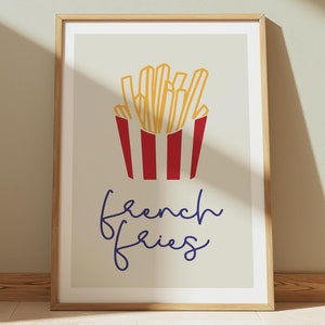 Retro French Fries Print, Minimalist Fries Print, Gift for Foodie, French Fries Lover Print, Food Print, Kitchen Wall Art Poster 2955
