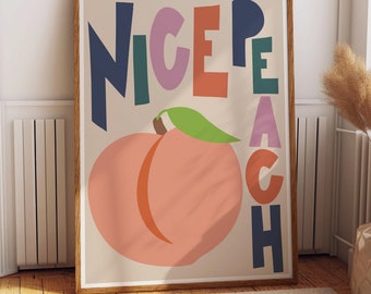 Nice Peach Print Wall Art, Fruit Print, Bathroom Toilet Wall Art Poster, Funny Wall Art, Cute Wall Print, Retro Bathroom Print 2586