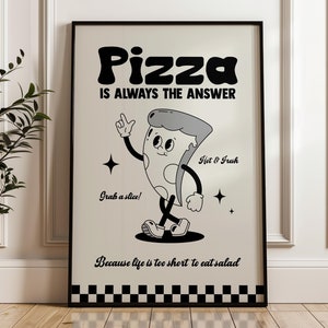 Retro Cartoon Pizza Print, Charming Retro style Pizza Print, Gift for Foodie, Pizza Lover Print, Food Print, Kitchen Wall Art 2371