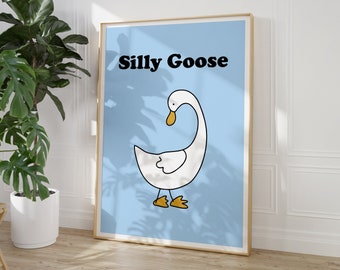 Dumme Gans-Druck, minimalistische Wandkunst, niedliche Cartoon-Tier-Illustration für Heimbüro, Badezimmer, Küche und Schlafzimmer, Ente, modernes Poster 2324