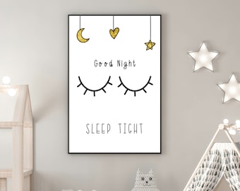 Good Night Sleep Tight Print, Eyelashes Print, Kids Room Quote, Nursery Decor, Kids Prints, Nursery Prints, Childrens Bedroom Wall Art 287