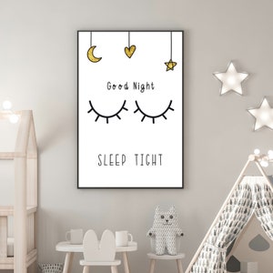 Good Night Sleep Tight Print, Eyelashes Print, Kids Room Quote, Nursery Decor, Kids Prints, Nursery Prints, Childrens Bedroom Wall Art 287