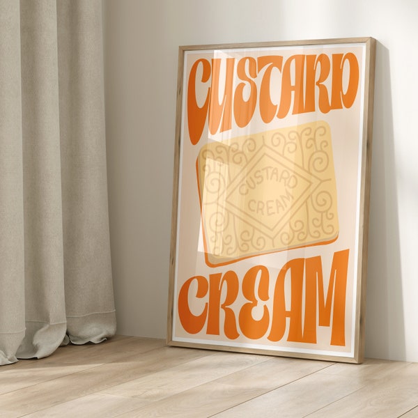Custard Cream Biscuit Wall Art Print, Kitchen Wall Art Poster, Art for Kitchen, Dining Room, Retro Art Print, Biscuit Print 2223