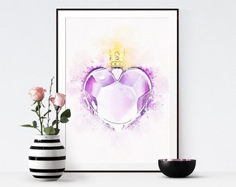 Watercolour Splash Perfume Bottle Print, Fashion Print, Beauty Bedroom Dressing Room, Girls Gift Wall Art Home Decor 569