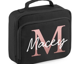 black and rose gold lunch bag