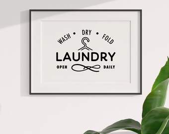 Wash Dry Fold Laundry Washing Print Poster, Laundry Room Print, Home Decor Wall Art, Monochrome Décor, Minimalist Simple Home Design 288