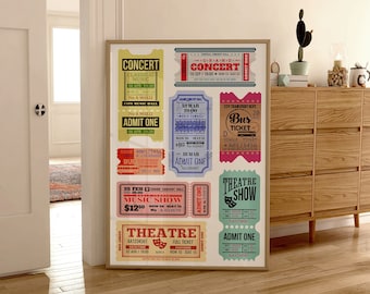 Ticket Trendy Wall Art Print Poster, Pink Retro Print, Ticket Stub Poster, Dorm Room, Preppy Room, Modern Gallery Wall 2392