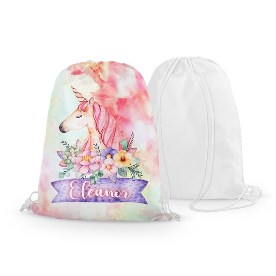 personalised unicorn drawstring bag